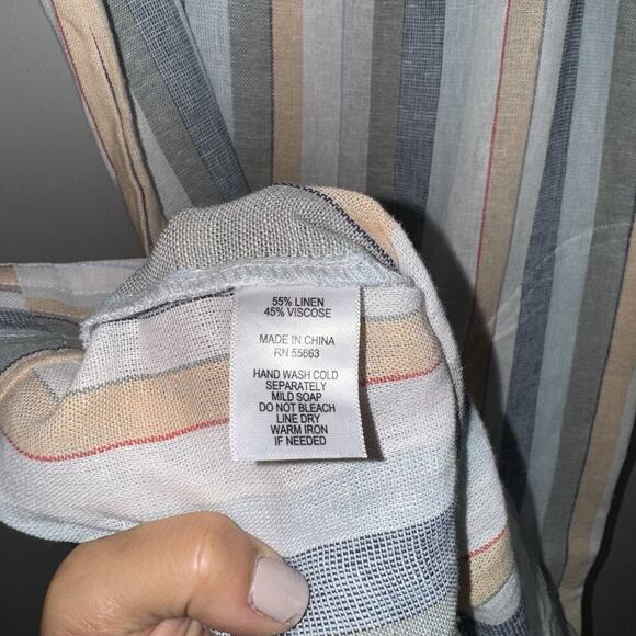 For Cynthia Womens Shift Tank Striped Linen Button Down Summer Dress Size XS - Picture 6 of 7